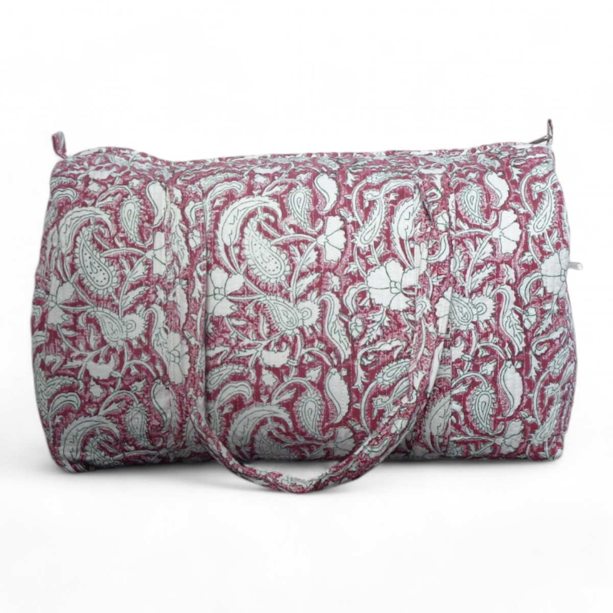 Block Printed Cotton Weekender Bag Paisley Rose Wine