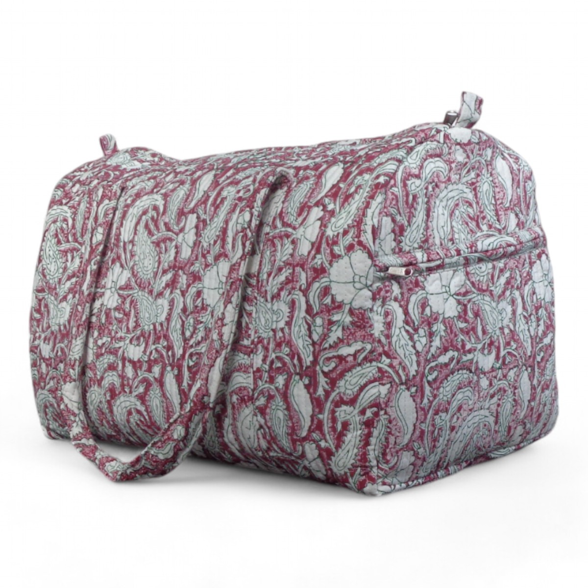 Block Printed Cotton Weekender Bag Paisley Rose Wine