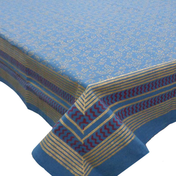 Square Tablecloth in Cotton Hand Block Printed Cotton Tablecloth 150x150 Khhadi Blue 0376