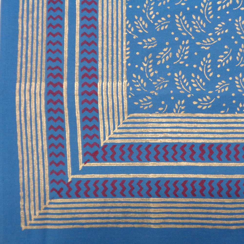 Square Tablecloth in Cotton Hand Block Printed Cotton Tablecloth 150x150 Khhadi Blue 0376
