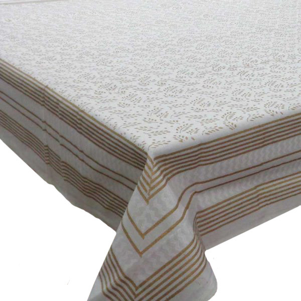 Square Tablecloth in Cotton Hand Block Printed Cotton Tablecloth 150x150  Khhadi White 0379