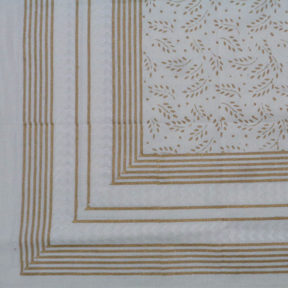 Square Tablecloth in Cotton Hand Block Printed Cotton Tablecloth 150x150  Khhadi White 0379
