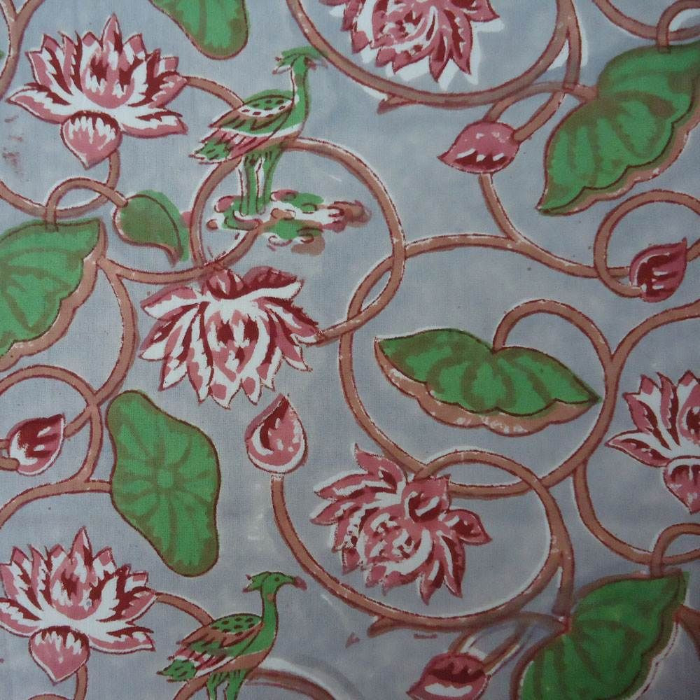 Square Tablecloth in Cotton Hand Block Printed Cotton Tablecloth 150x150  Lotus Lake
