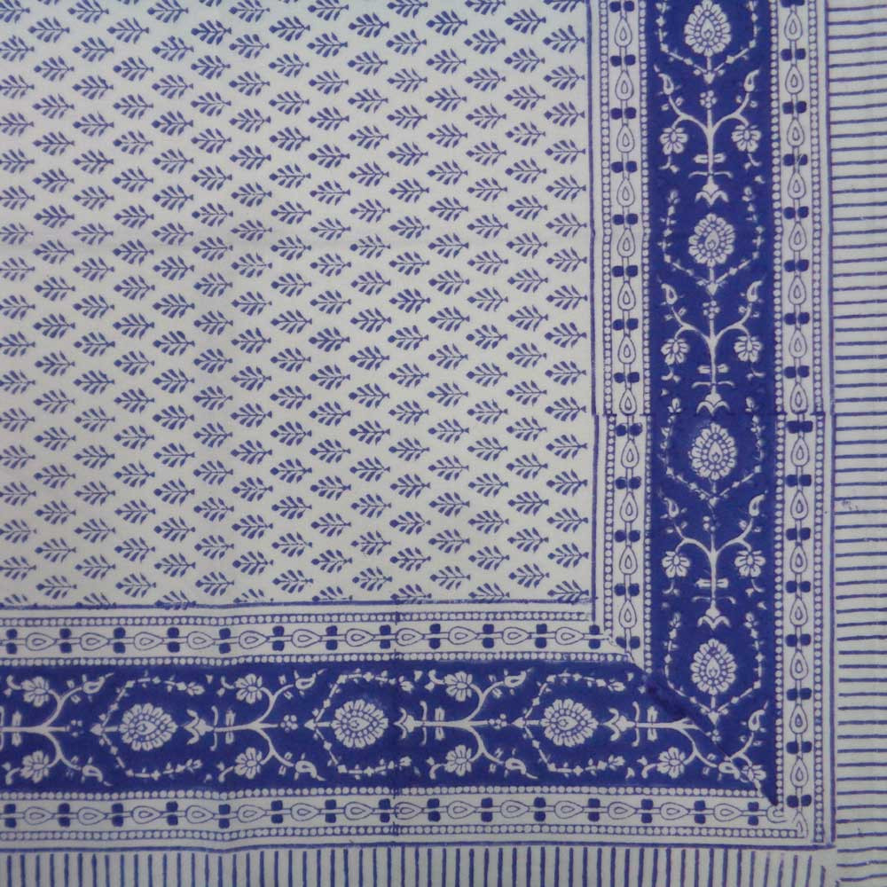 Square Tablecloth in Cotton Hand Block Printed Cotton Tablecloth 150x150  Neem Estate Blue 10278