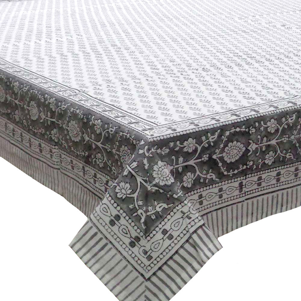 Square Tablecloth in Cotton Hand Block Printed Cotton Tablecloth 150x150  Neem Flint Grey 104321