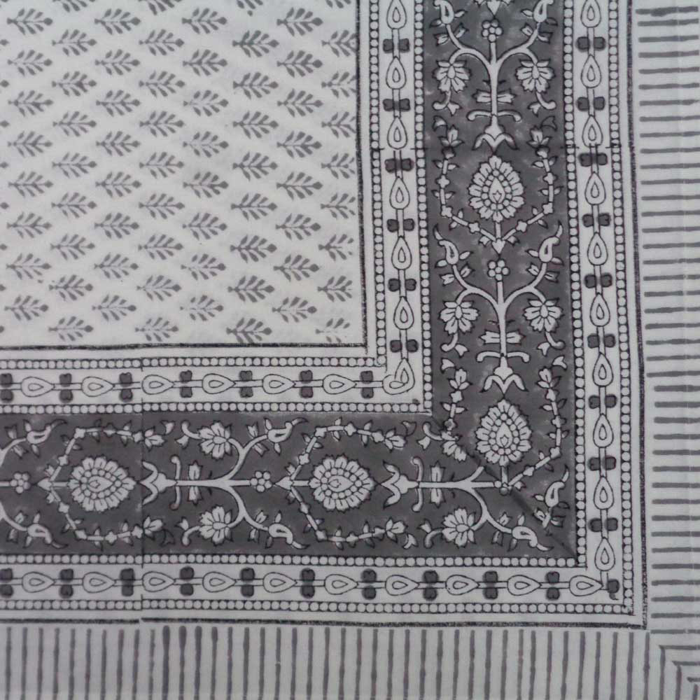 Square Tablecloth in Cotton Hand Block Printed Cotton Tablecloth 150x150  Neem Flint Grey 104321
