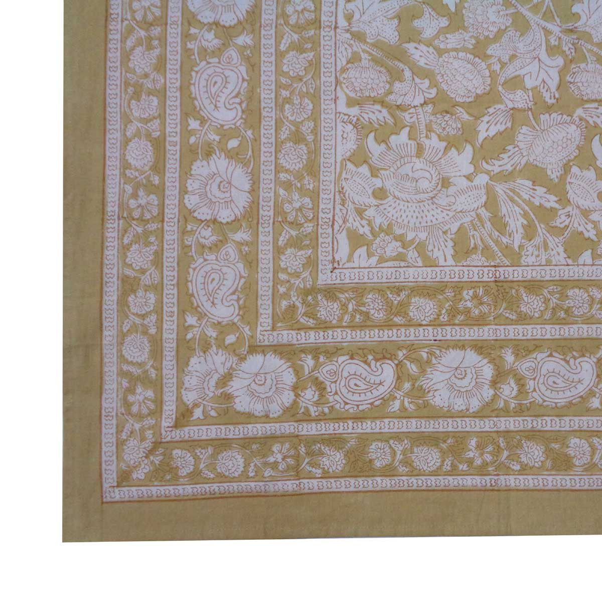Square Tablecloth in Cotton Hand Block Printed Cotton Tablecloth 150x150 cms  Amarnath Beige Gud 207851