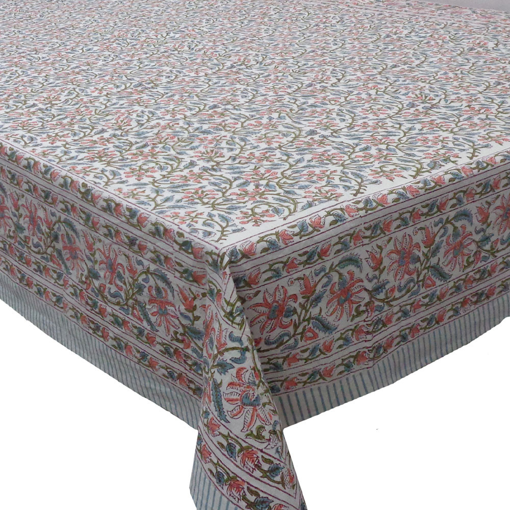 Square Tablecloth in Cotton Hand Block Printed Cotton Tablecloth 150x150 cms  Berry Pink 106158