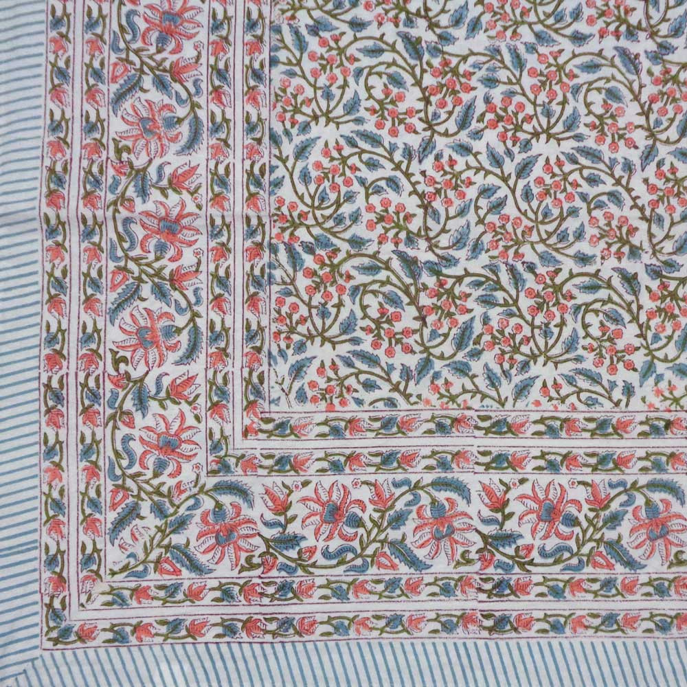 Square Tablecloth in Cotton Hand Block Printed Cotton Tablecloth 150x150 cms  Berry Pink 106158
