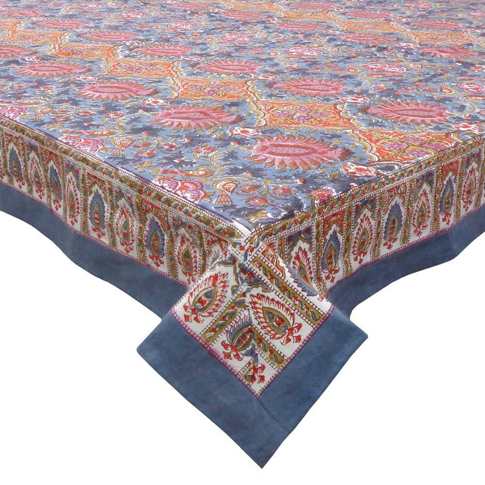 Square Tablecloth in Cotton Hand Block Printed Cotton Tablecloth 150x150 cms  Bird Of Paradise Gud 204347