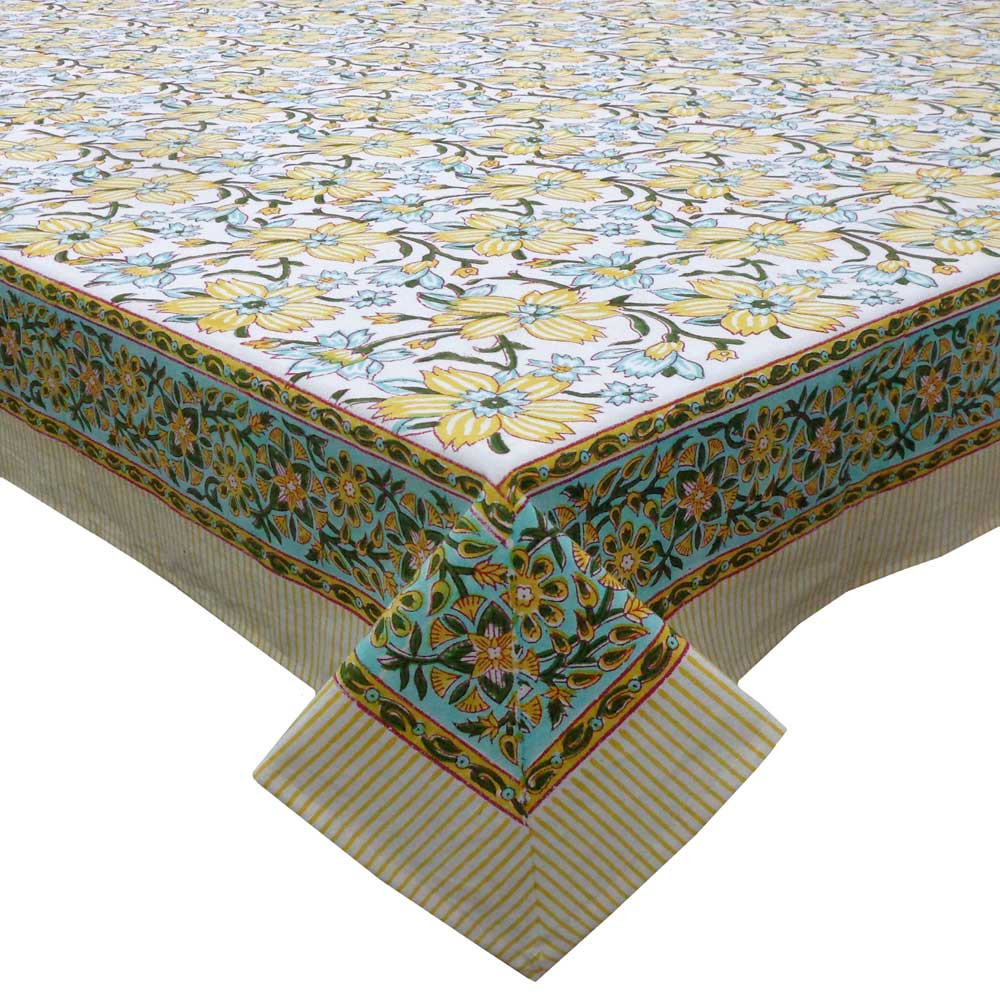 Square Tablecloth in Cotton Hand Block Printed Cotton Tablecloth 150x150 cms  Champa Kali 204564