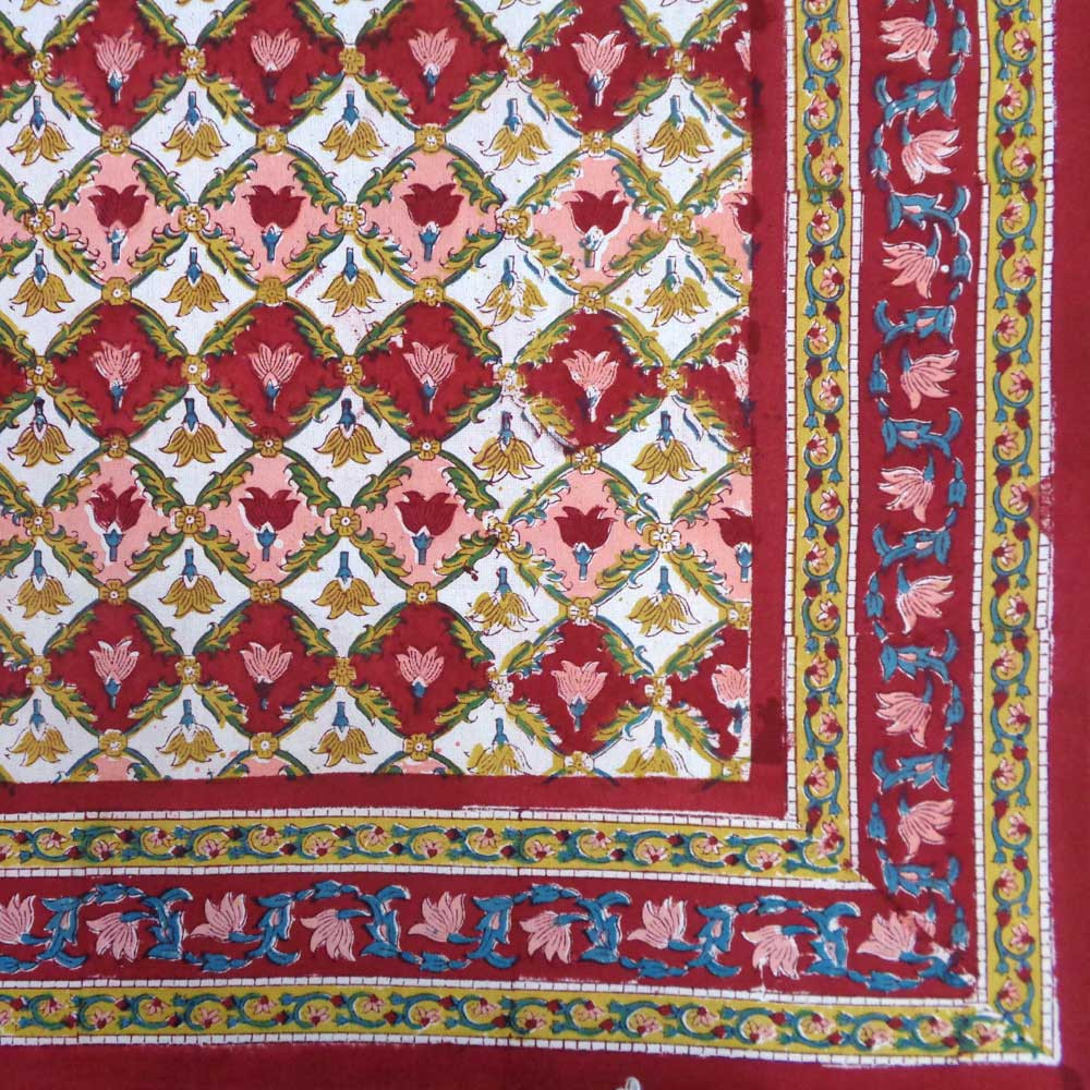 Square Tablecloth in Cotton Hand Block Printed Cotton Tablecloth 150x150 cms Dholamaru Chokri 201873