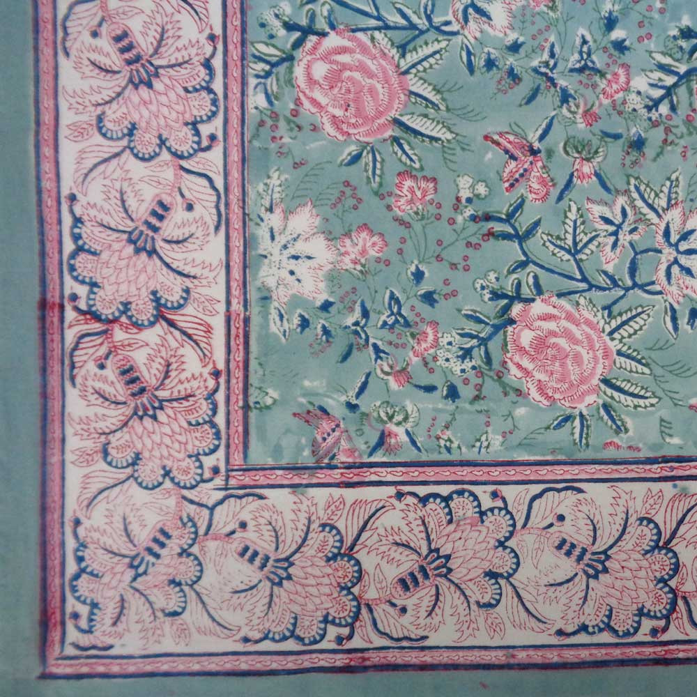 Square Tablecloth in Cotton Hand Block Printed Cotton Tablecloth 150x150 cms  Naya Gulab Gud 106799