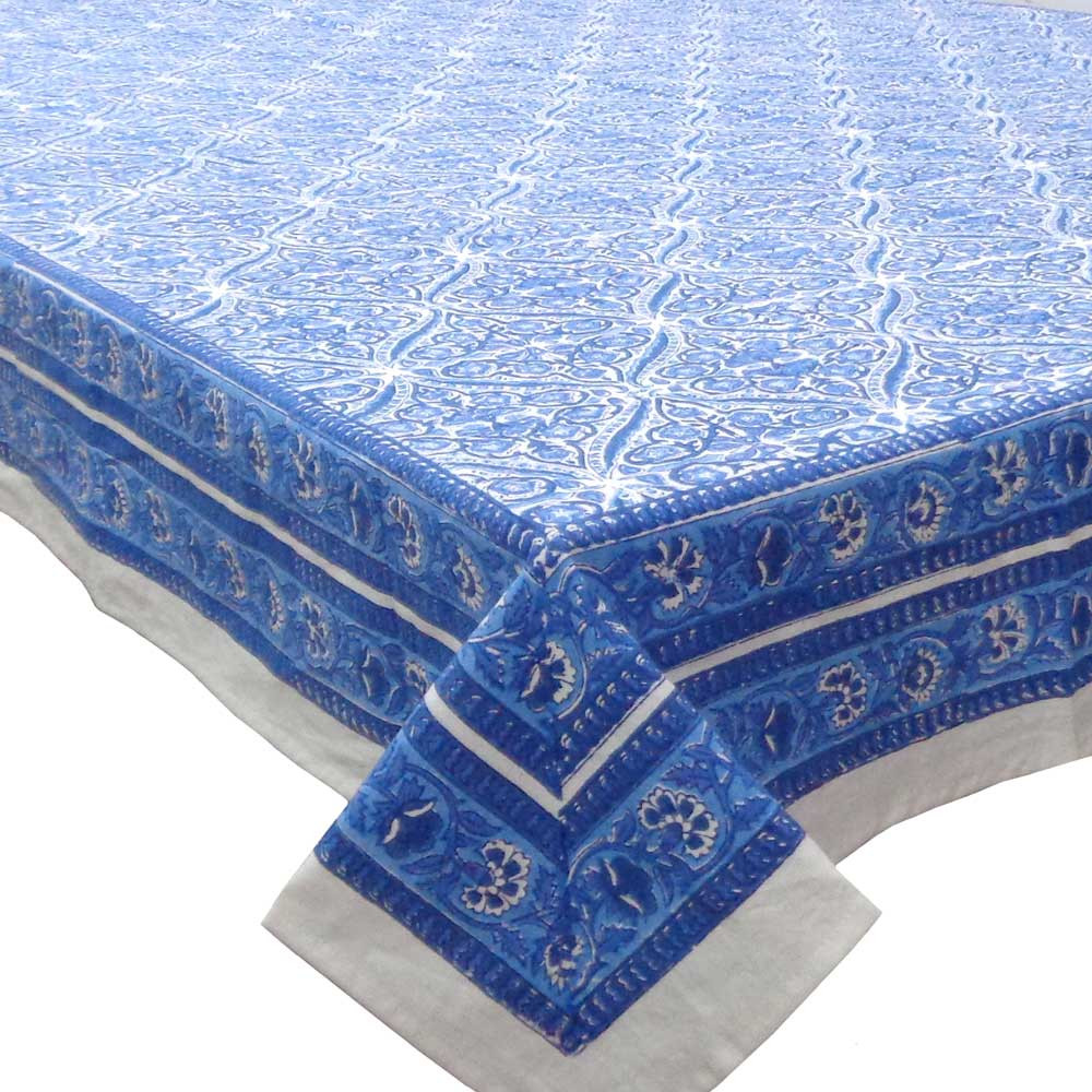 Square Tablecloth in Cotton Hand Block Printed Cotton Tablecloth 150x150 cms  Nili Phool Chokri 106104