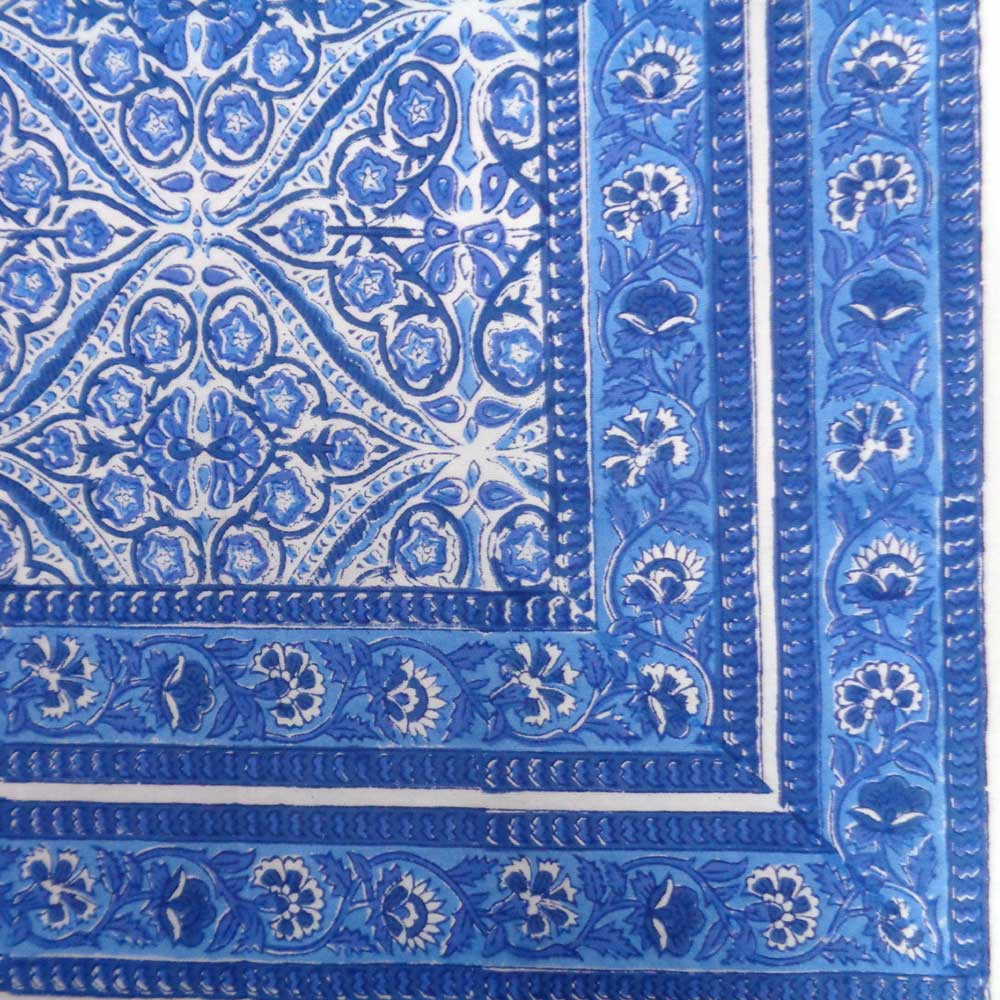 Square Tablecloth in Cotton Hand Block Printed Cotton Tablecloth 150x150 cms  Nili Phool Chokri 106104