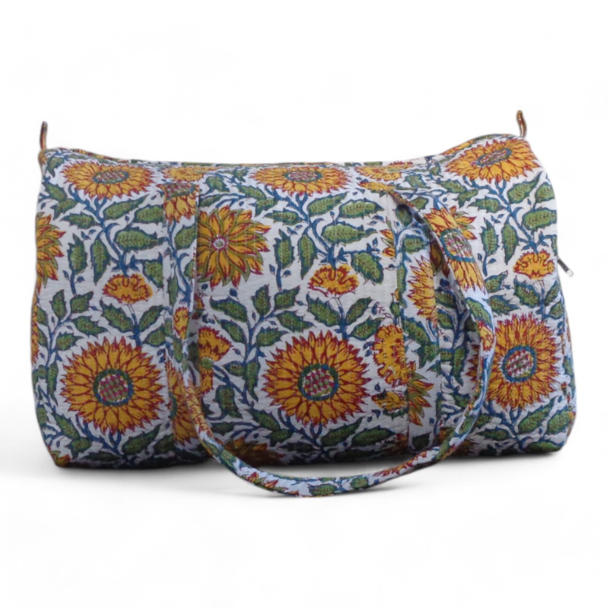 Block Printed Cotton Weekender Bag Surajmukhi Canary open