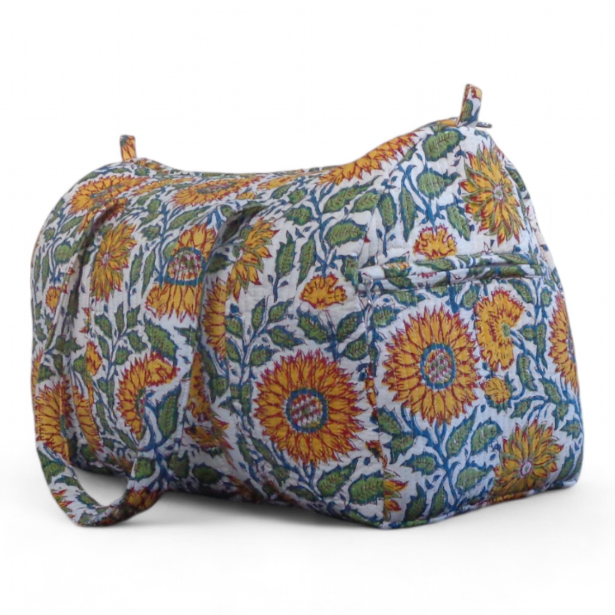 Block Printed Cotton Weekender Bag Surajmukhi Canary open