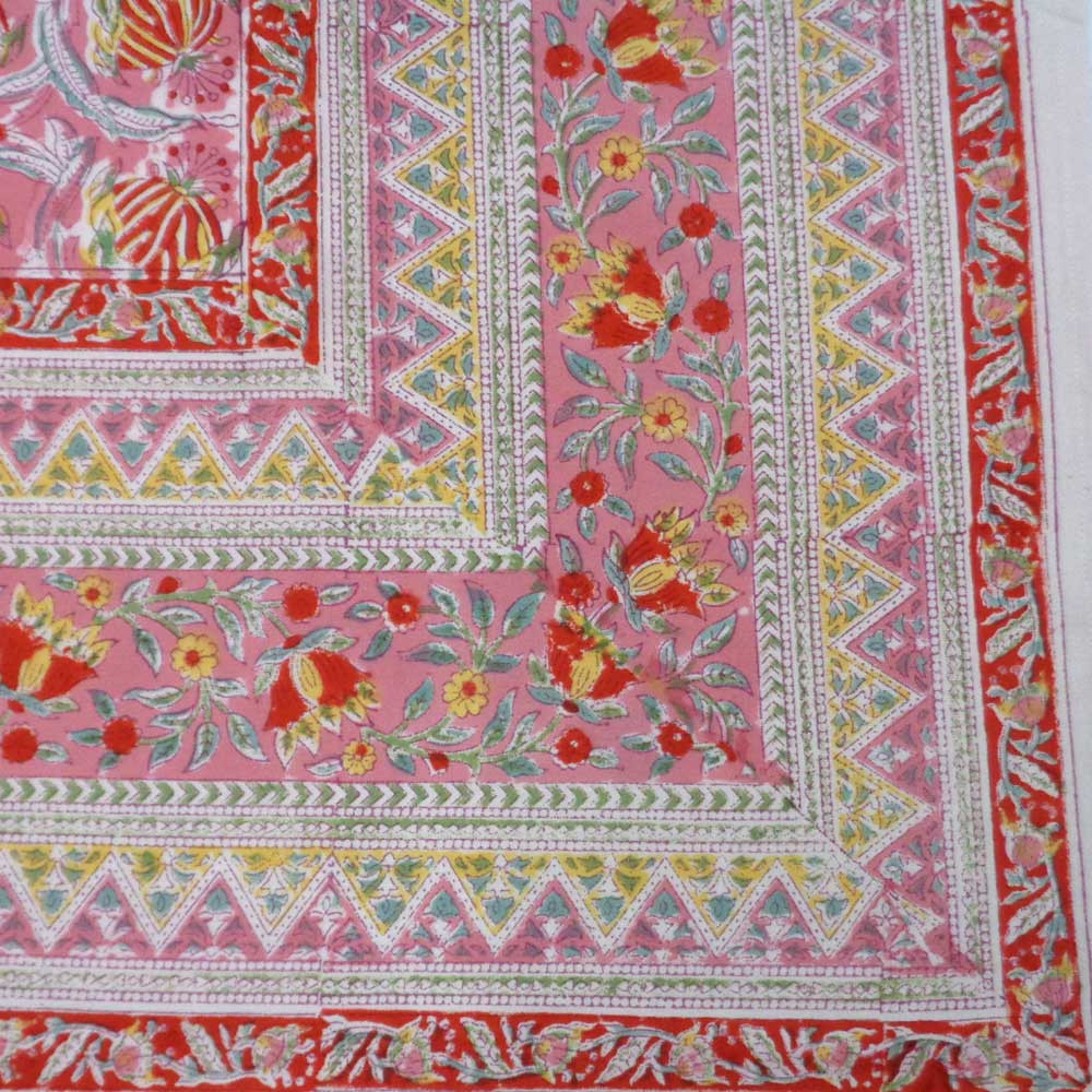 Tablecloth 12 seater in Cotton Hand Block Printed Cotton Tablecloth 180x340 Frost Pink Floral 202816