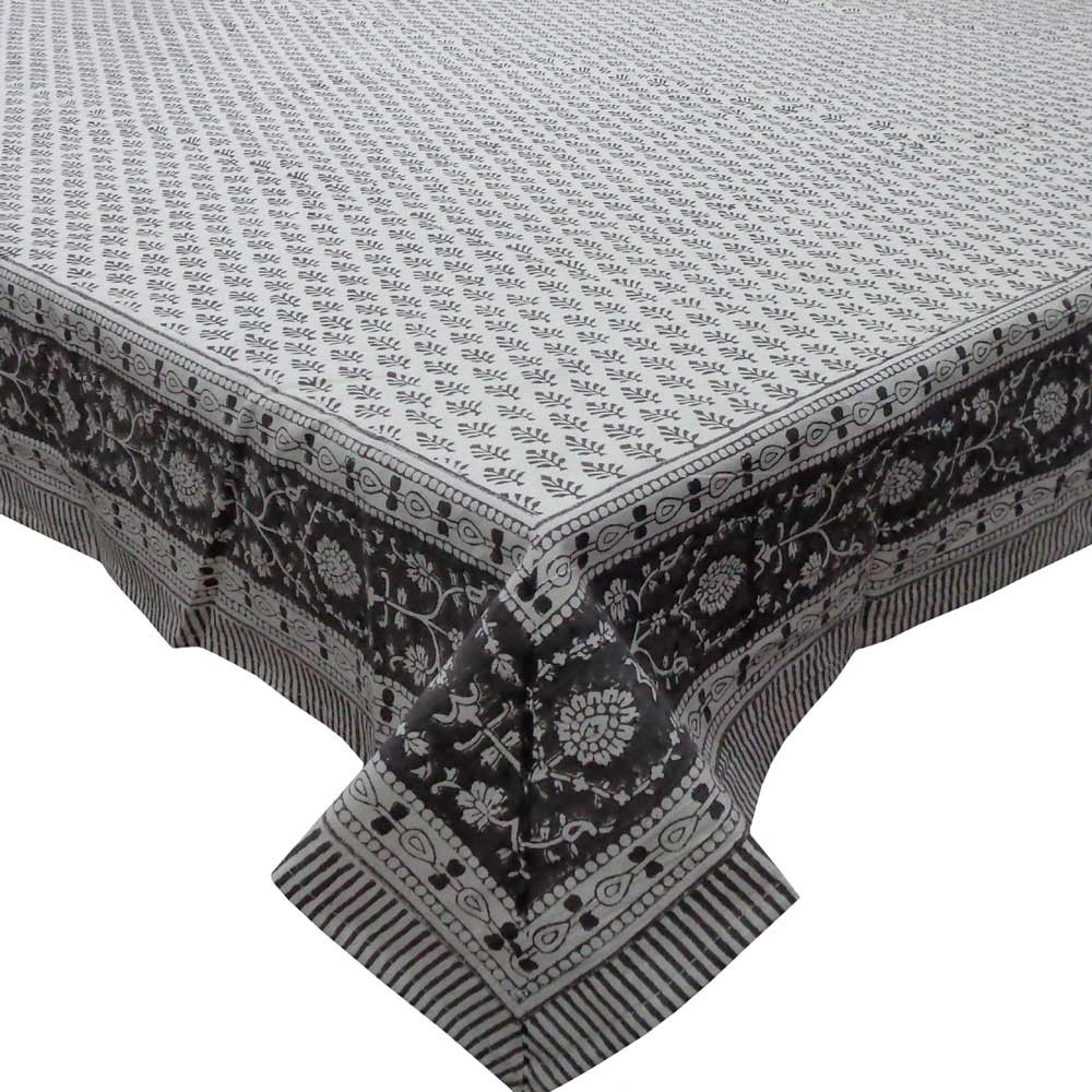 Tablecloth 12 seater in Cotton Hand Block Printed Cotton Tablecloth 180x340 Neem Flint Grey 104321