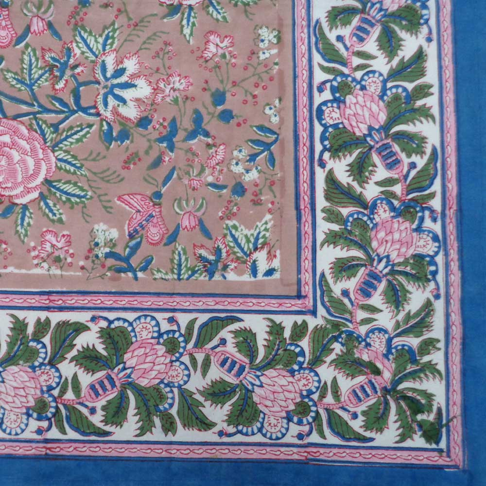 Tablecloth 12 seater in Cotton Hand Block Printed Cotton Tablecloth 180x340 cm Misty Rose Gud 202873