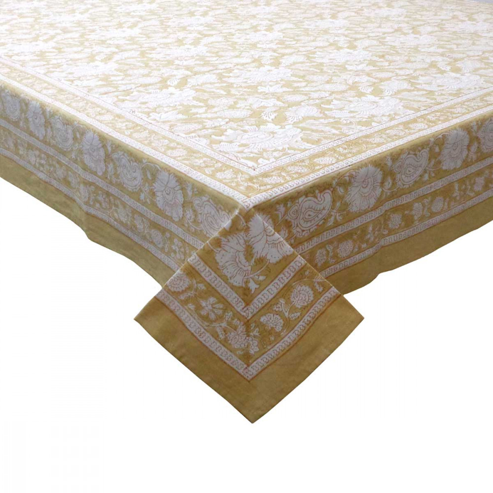 Image of Tablecloth 12 seater in Cotton Hand Block Printed Cotton Tablecloth 180x340 cms | Amarnath Beige Gud 207851