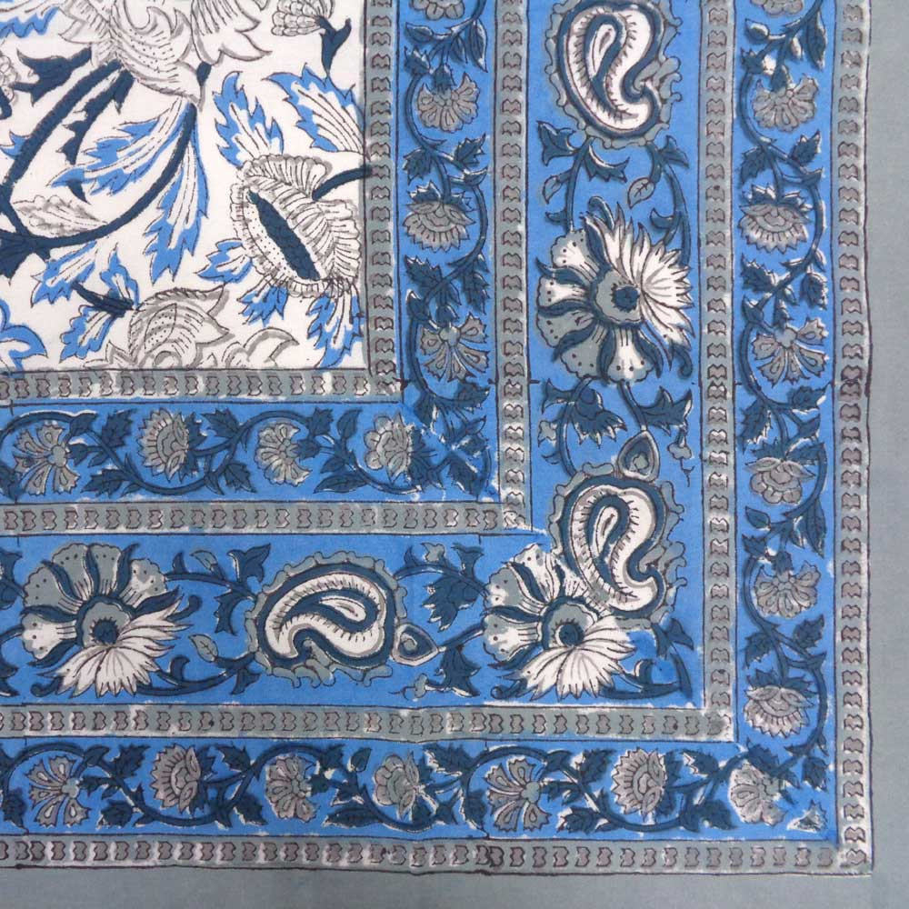 Tablecloth 12 seater in Cotton Hand Block Printed Cotton Tablecloth 180x340 cms Amarnath Grey Open 108997