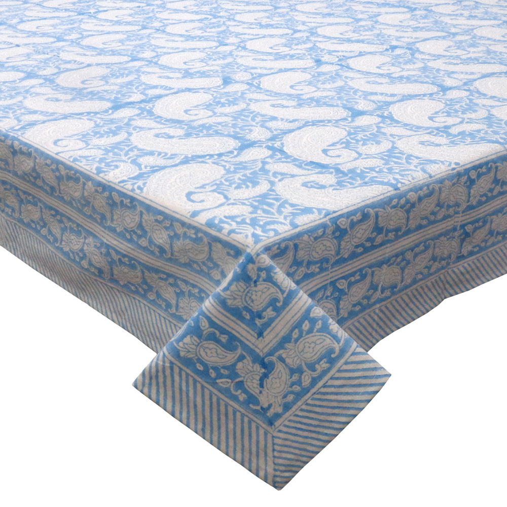 Image of Tablecloth 12 seater in Cotton Hand Block Printed Cotton Tablecloth 180x340 cms | Ambi Aqua Gud 200868