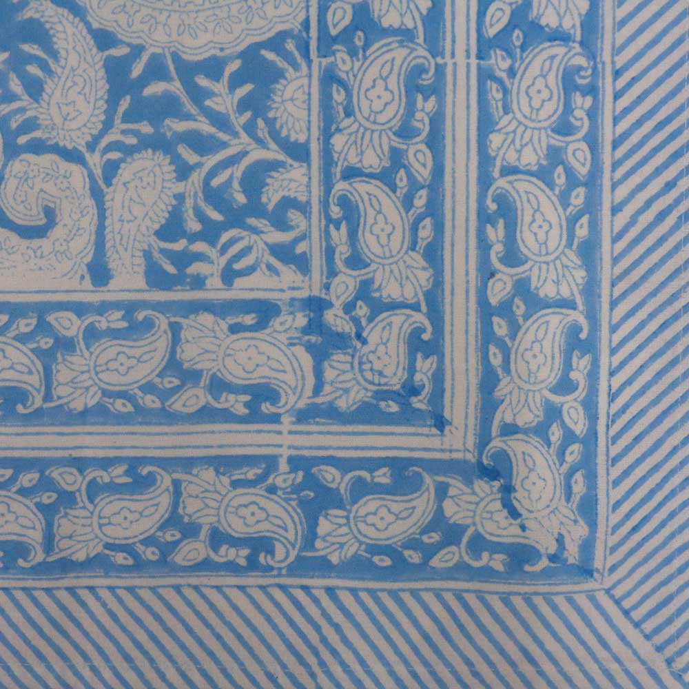Tablecloth 12 seater in Cotton Hand Block Printed Cotton Tablecloth 180x340 cms Ambi Aqua Gud 200868