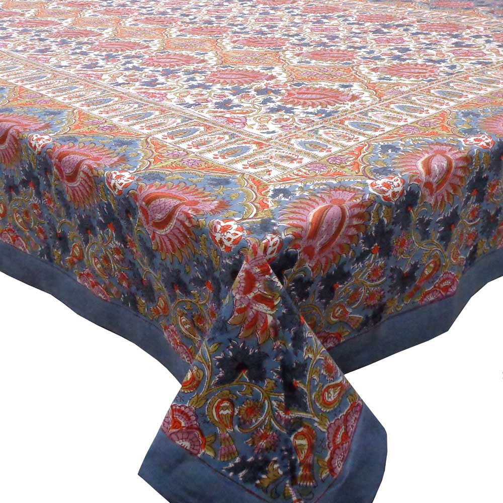 Tablecloth 12 seater in Cotton Hand Block Printed Cotton Tablecloth 180x340 cms Bird Of Paradise Open 204059