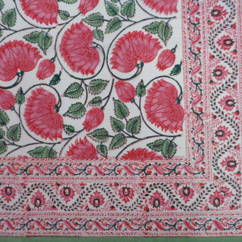 Tablecloth 12 seater in Cotton Hand Block Printed Cotton Tablecloth 180x340 cms  Kamal Gulabi Open 103739