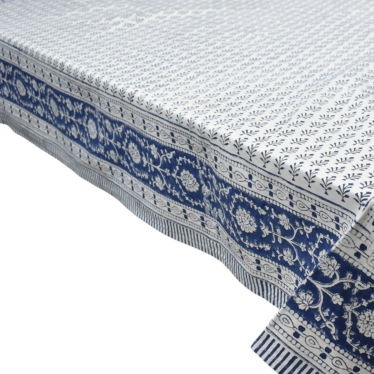 Tablecloth 12 seater in Cotton Hand Block Printed Cotton Tablecloth 180x340 cms  Neem Navy Blue 208336