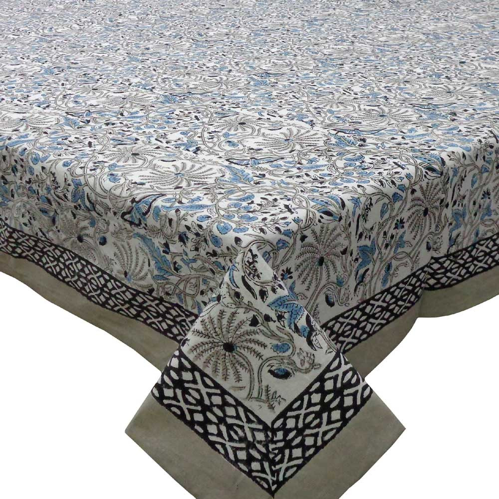 Tablecloth 12 seater in Cotton Hand Block Printed Cotton Tablecloth 180x340 cms Passion Flower 108709