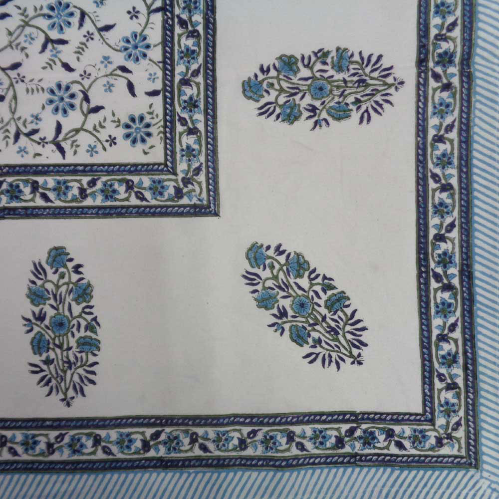 Tablecloth 12 seater in Cotton Hand Block Printed Cotton Tablecloth 180x340 cms  Ragini Blue 106149
