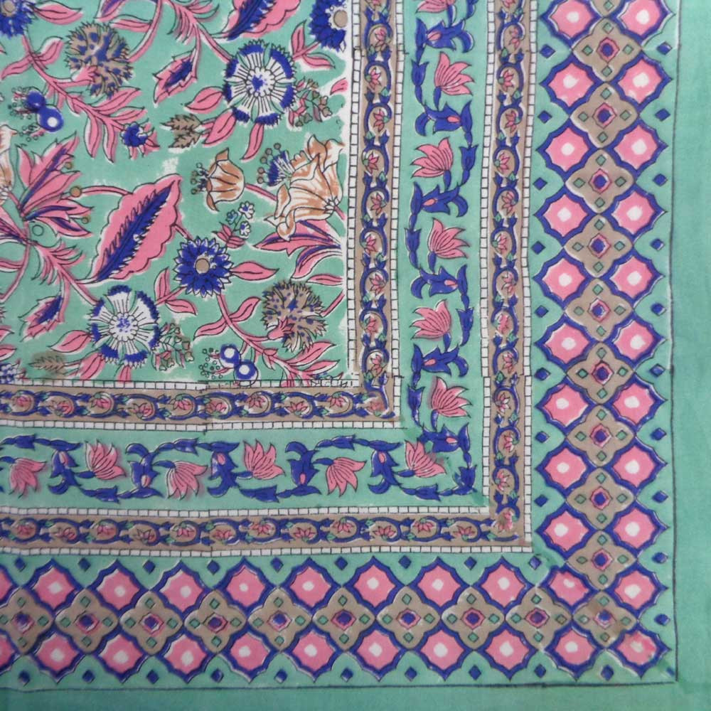 Tablecloth 12 seater in Cotton Hand Block Printed Cotton Tablecloth 180x340 cms Wild Flower Ocean Gud 106161