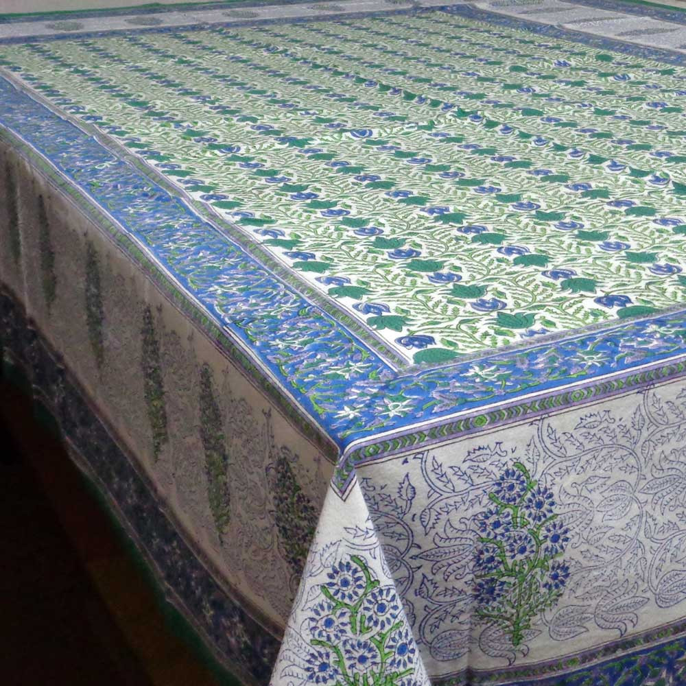 Image of Tablecloth Block Printed in Cotton | Kamal Booti Hari 1607