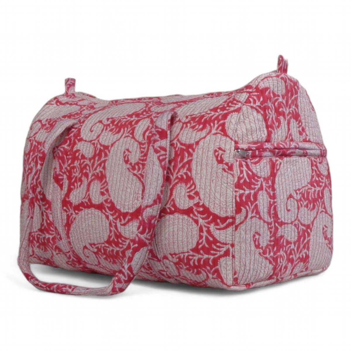 Block Printed Cotton Weekender Bag Ambi Raspberry