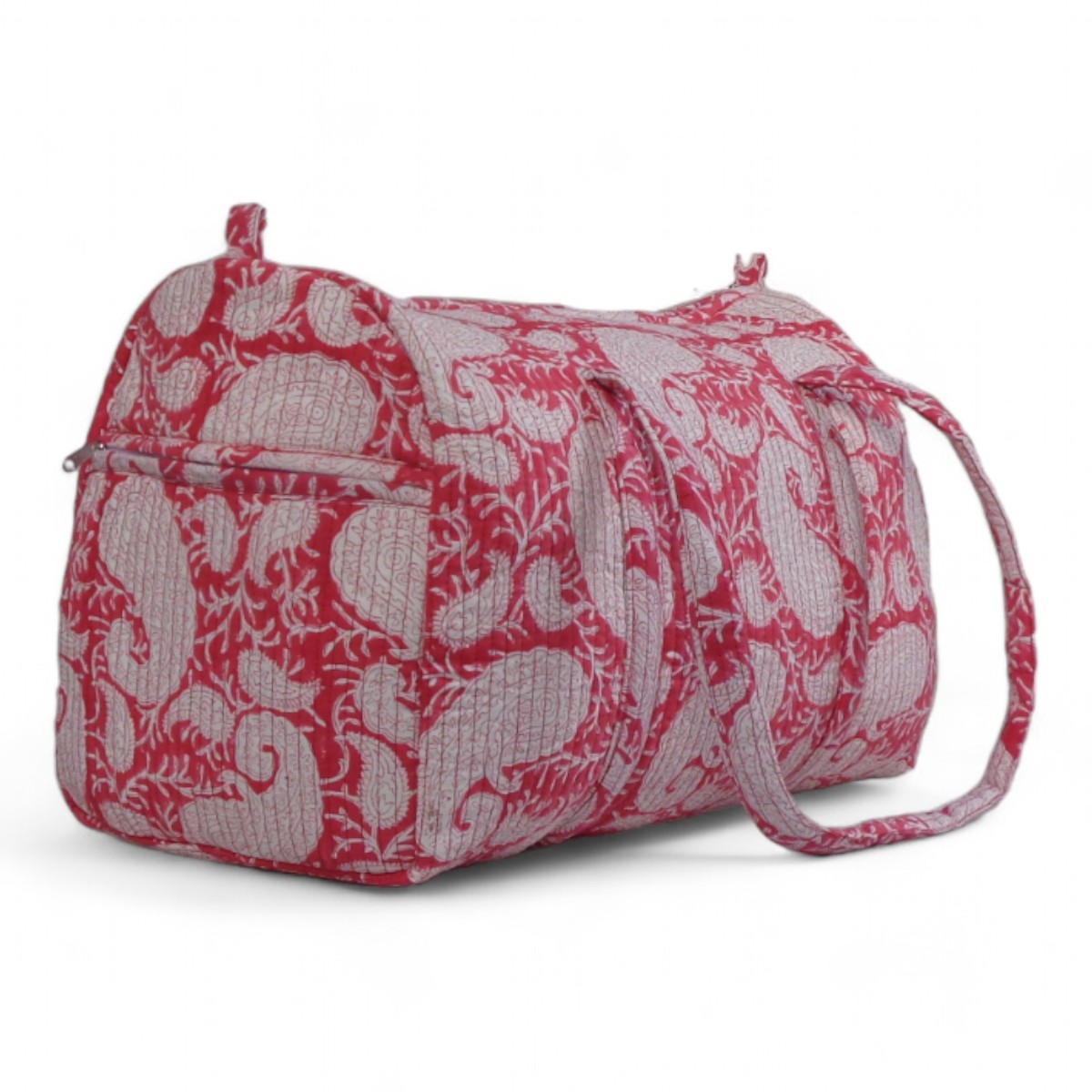 Block Printed Cotton Weekender Bag Ambi Raspberry
