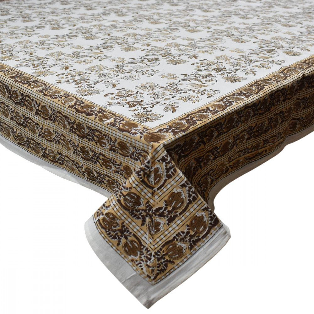 Image of Wood Block Printed Handmade Tablecloth 150x220 cms |   200901