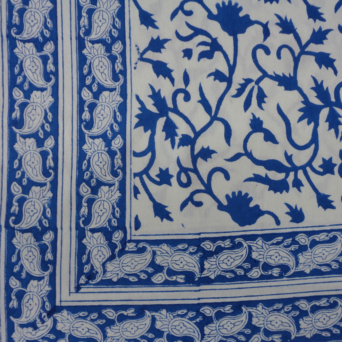 Wood Block Printed Handmade Tablecloth 150x220 cms  Indigo Royale 202409