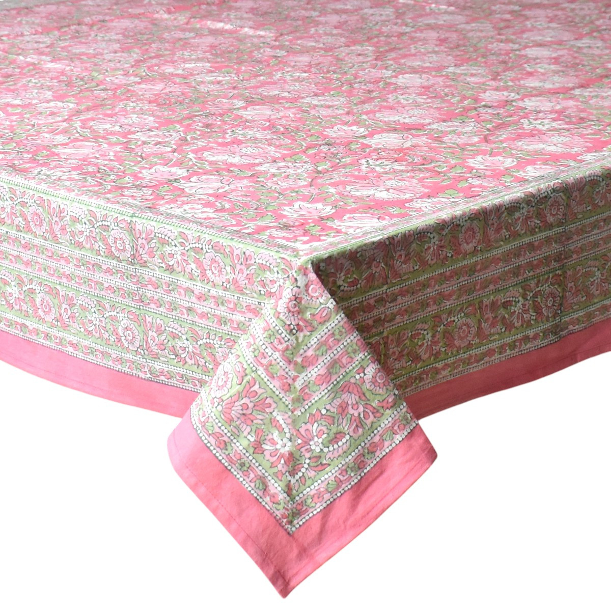Wood Block Printed Handmade Tablecloth 150x220 cms  Mohini Pink 202516