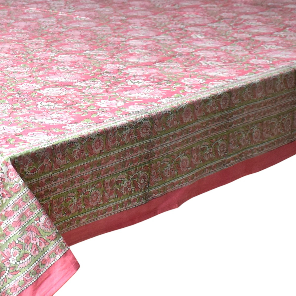 Wood Block Printed Handmade Tablecloth 150x220 cms  Mohini Pink 202516