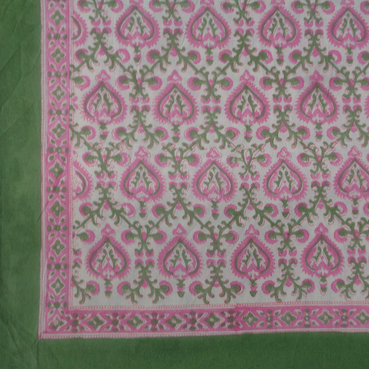Wood Block Printed Handmade Tablecloth 150x220 cms  Mughal Pink Green 202520