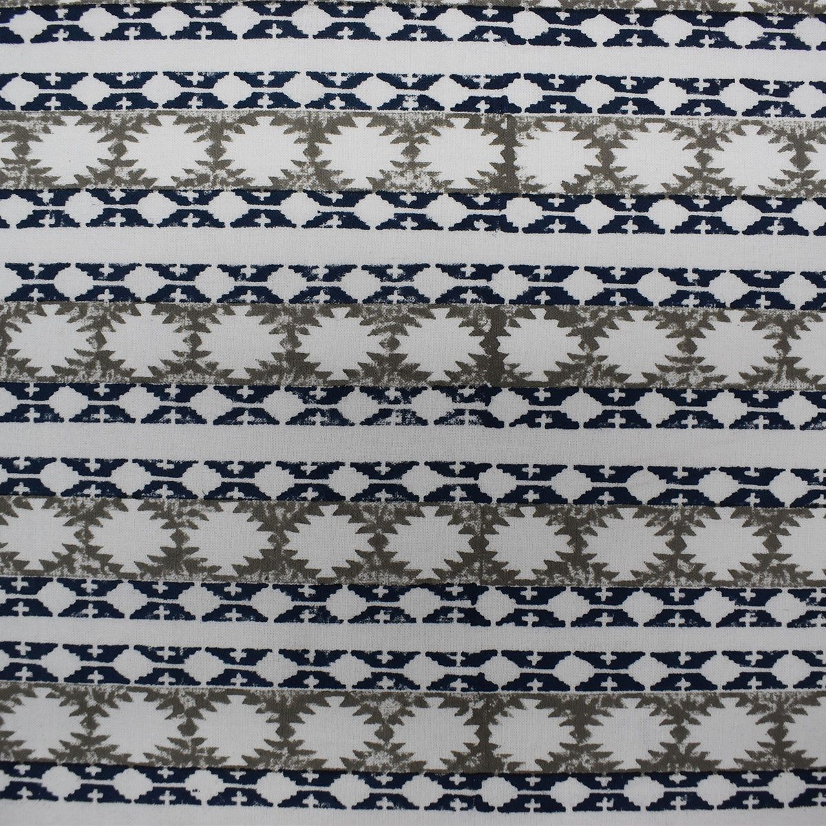 Wood Block Printed Handmade Tablecloth 150x220 cms Nordic Blue Greystone Stripe 202527
