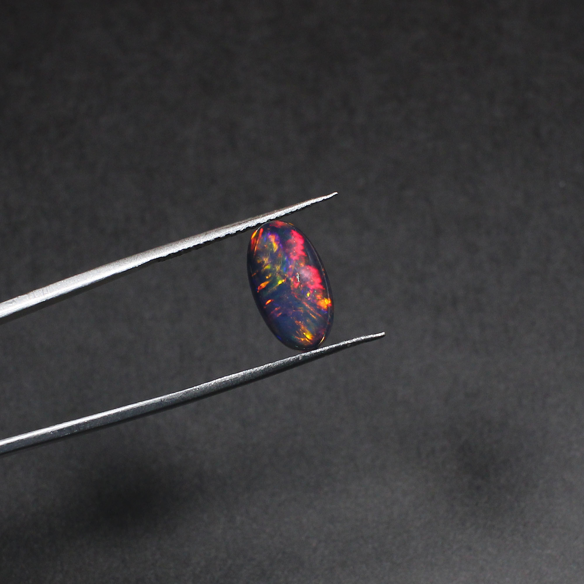 Natural Black Multi Fire Opal 14x8mm Oval Cabochon 210 Cts Loose Gemstone for Jewelry Making