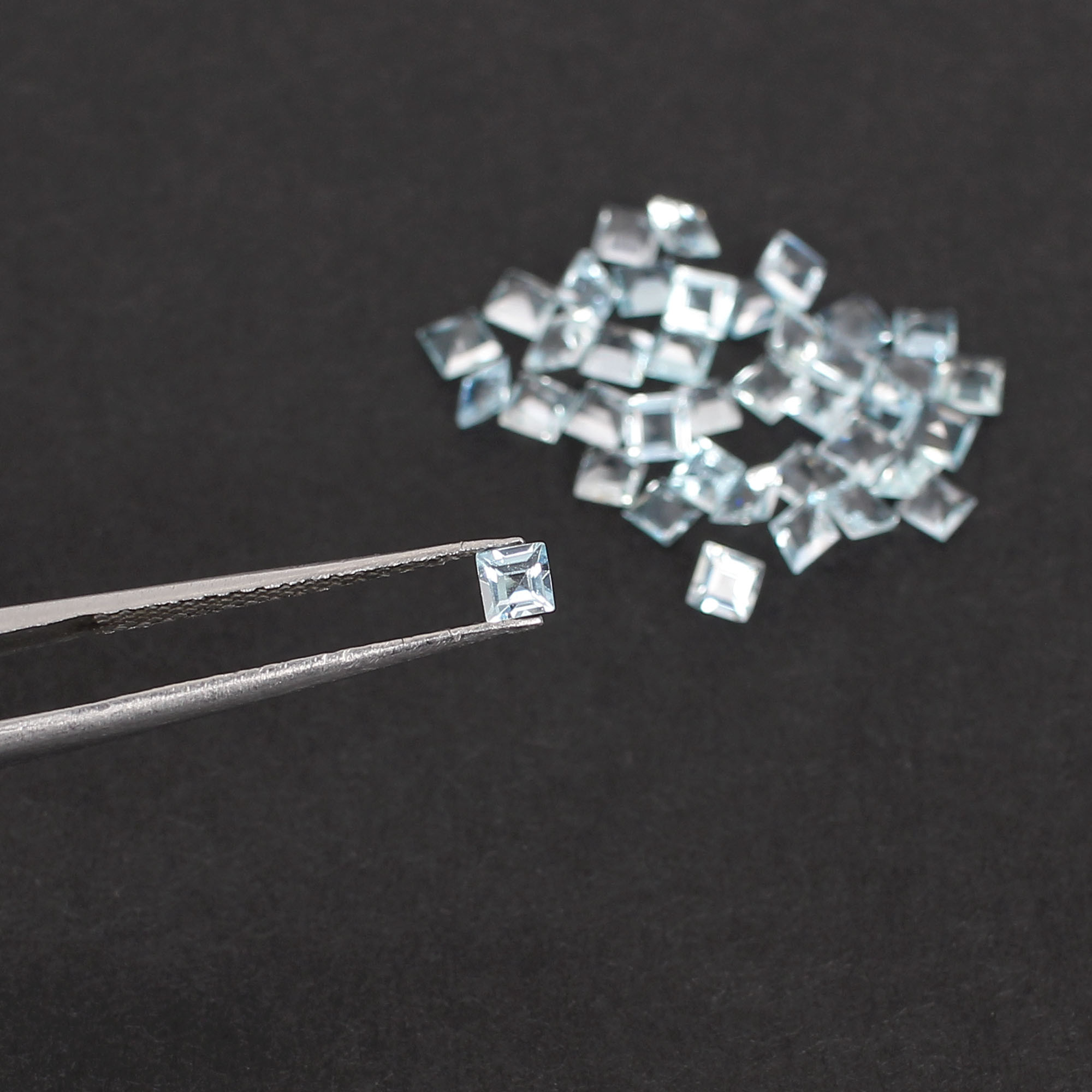 Natural Brazilian Aquamarine 3x3mm Square Cut 545 Cts 40 Pcs Gemstone Lot For Making Jewelry