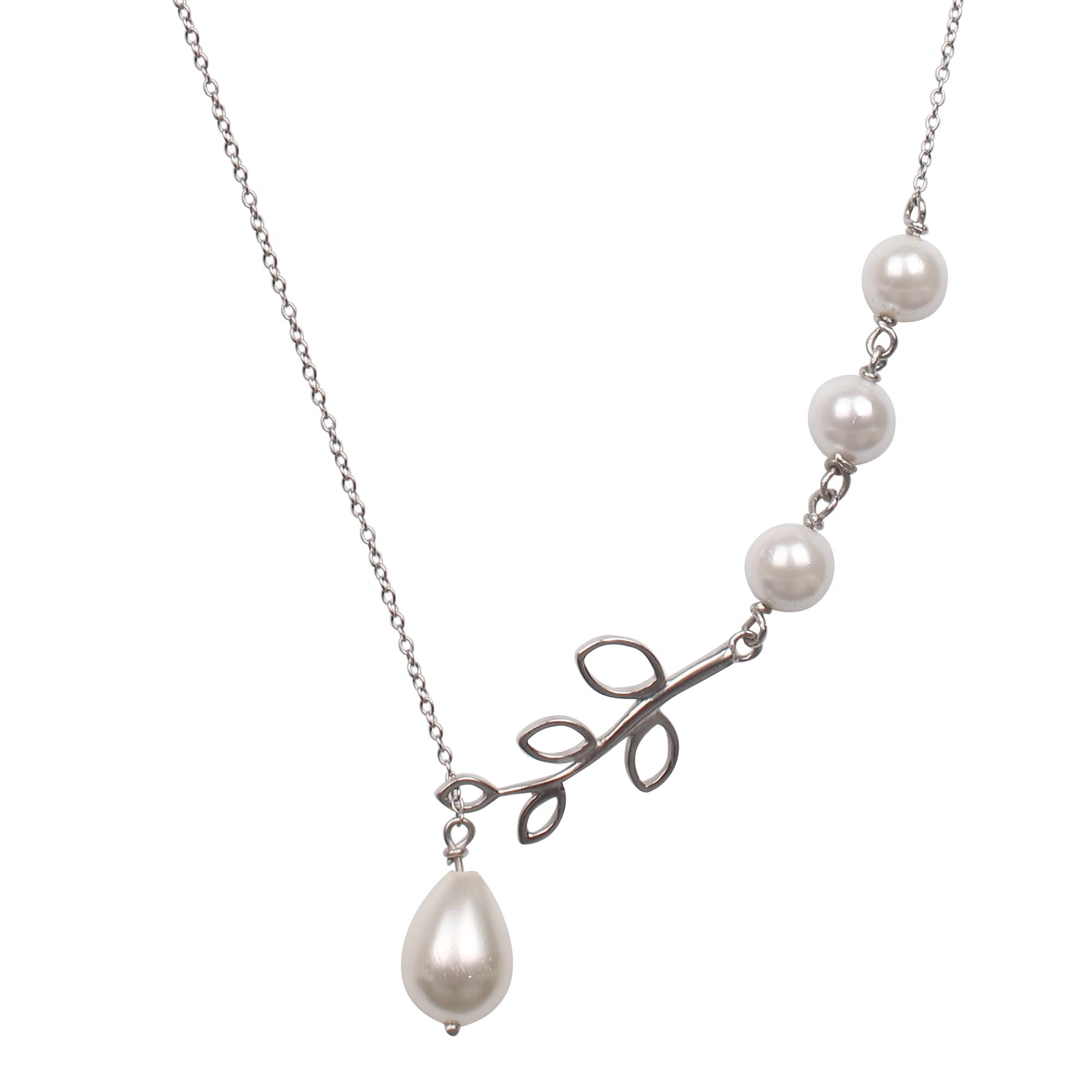 Leaf Design Pearl Necklace Silver Necklace Jewelry