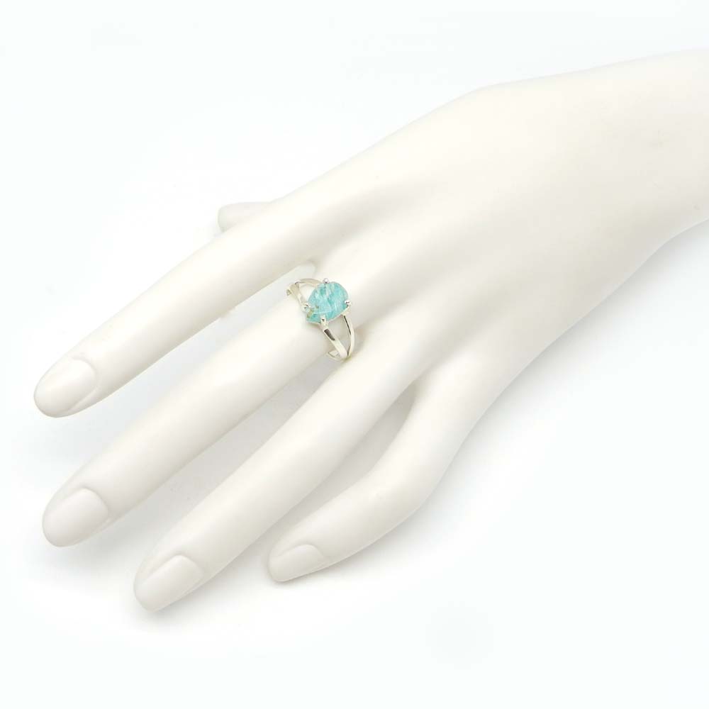 Amazonite 10x7mm Pear 18k Gold Plated and 925 Sterling Silver Prong Set Ring