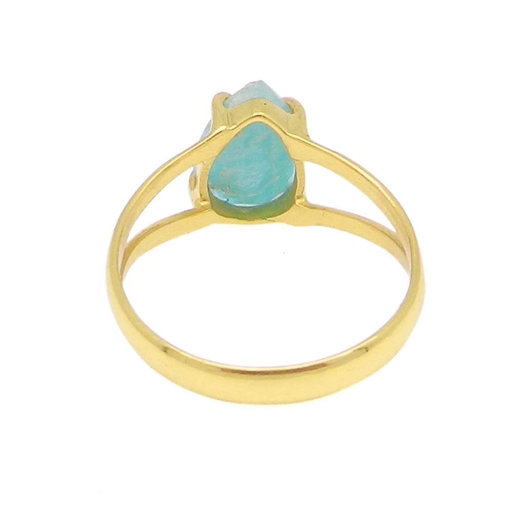 Amazonite 10x7mm Pear 18k Gold Plated and 925 Sterling Silver Prong Set Ring