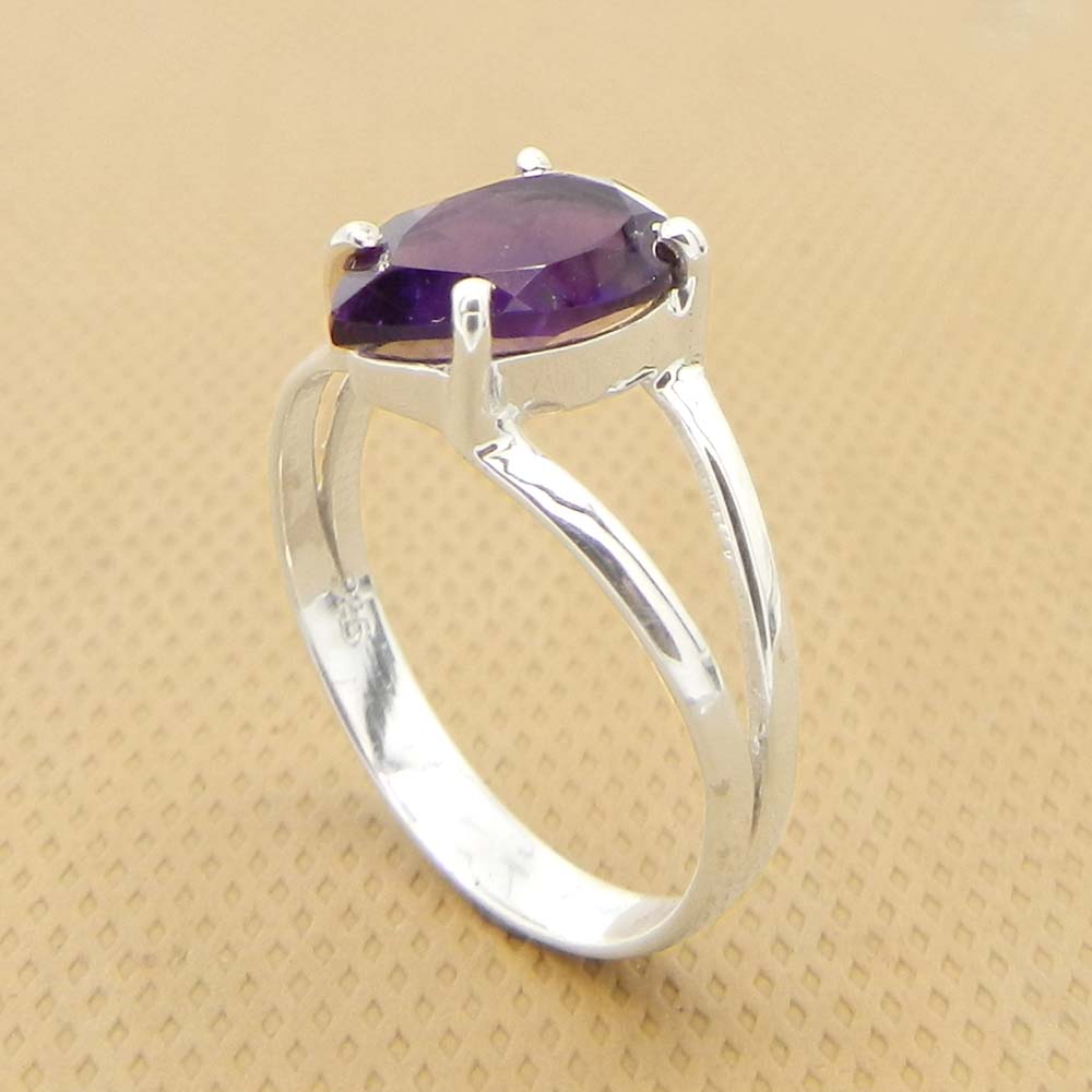 Amethyst 10x7mm Pear 18k Gold Plated and 925 Sterling Silver Prong Set Ring