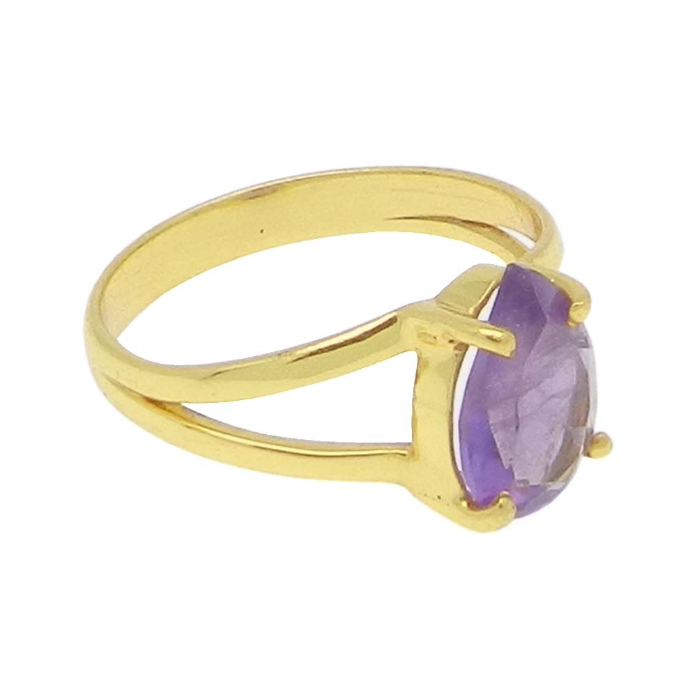 Amethyst 10x7mm Pear 18k Gold Plated and 925 Sterling Silver Prong Set Ring